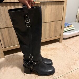 Black Leather Knee-High Boots